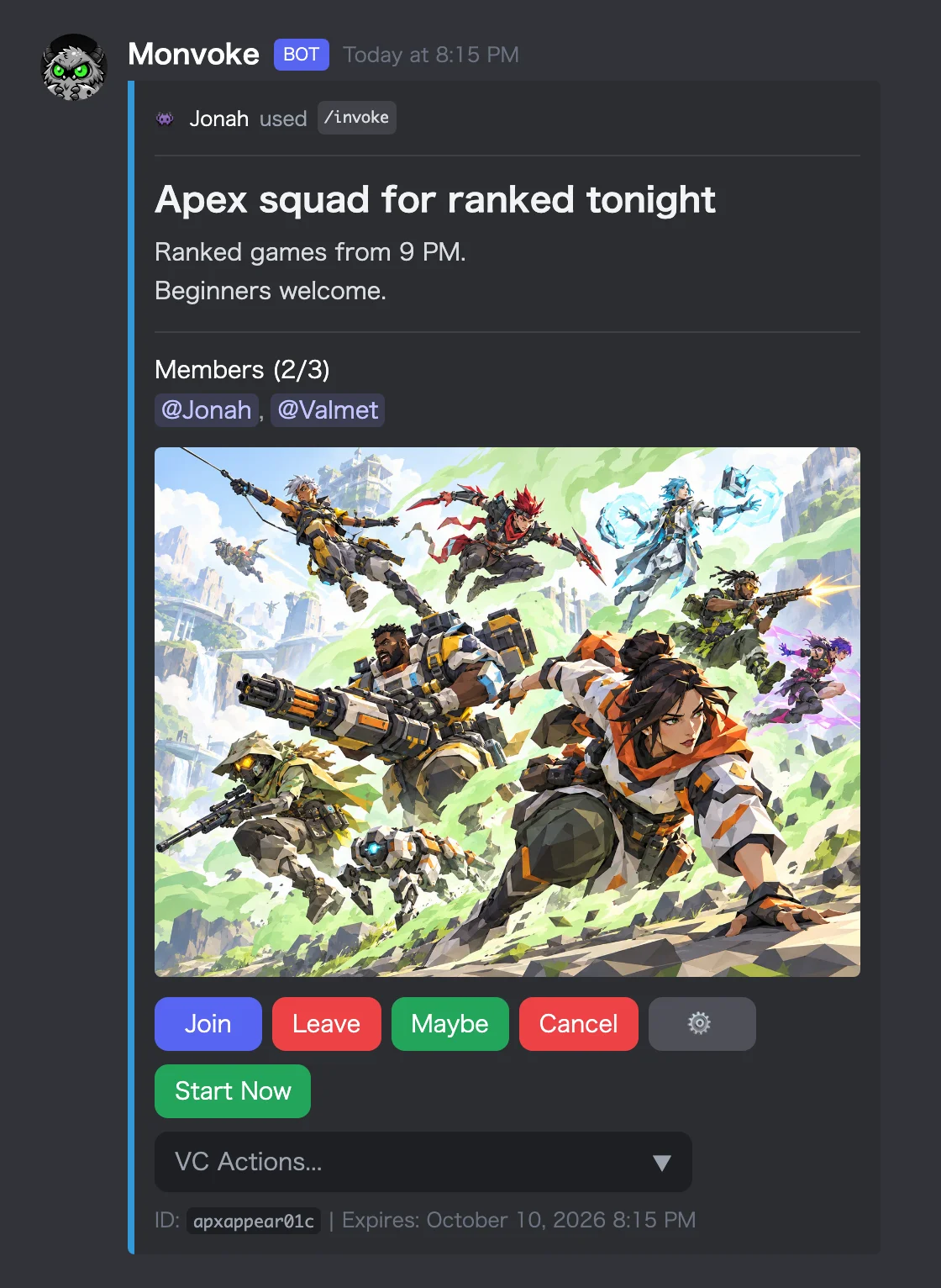 The same Apex group posted as text, with a blue line on the left edge and an attached Apex image